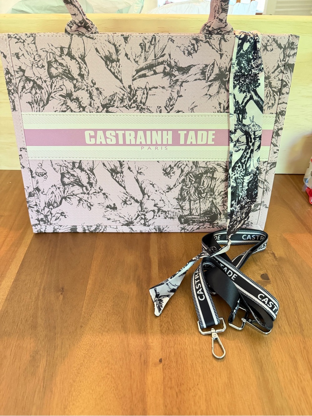 CASTRAINH TADE Paris Pink Floral Tote with Matching Strap - Picture 1 of 3